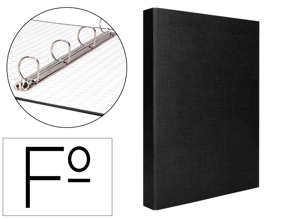Carpeta de 4 anillas 25mm mixtas liderpapel folio carton forrado paper coat negra