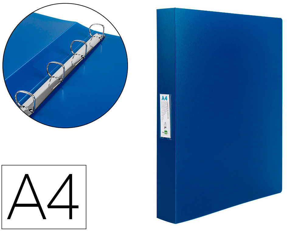 Carpeta liderpapel 4 anillas 25 mm mixtas 43432 polipropileno din a4 azul translucido