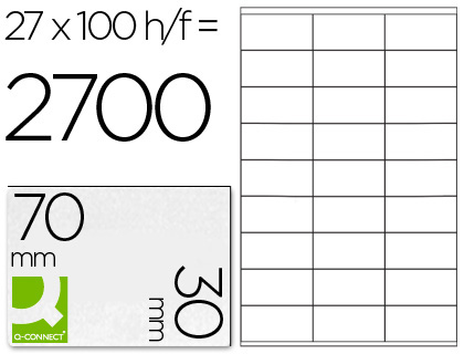 Etiqueta adhesiva q-connect kf10642 tamaño 70x30 mm fotocopiadora laser ink-jet caja con 100 hojas din a4