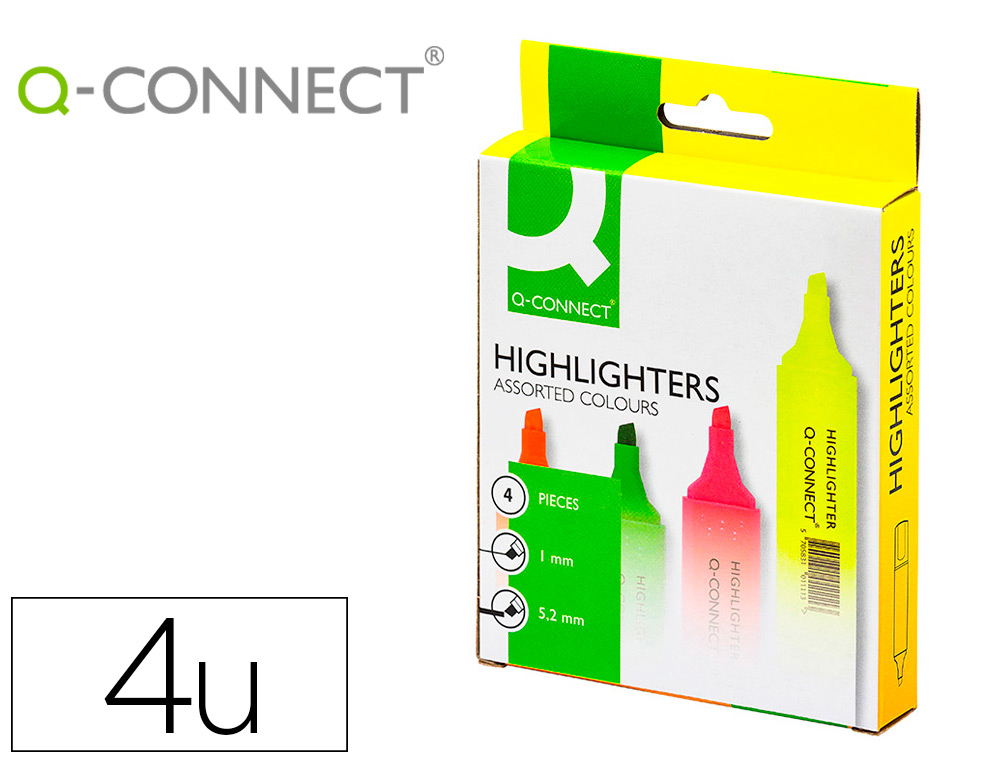 Rotulador q-connect fluorescente surtido caja de 4 unidades colores surtidos