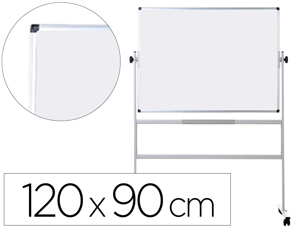 Pizarra blanca q-connect doble cara melamina marco de aluminio 120x90 cm giratoria