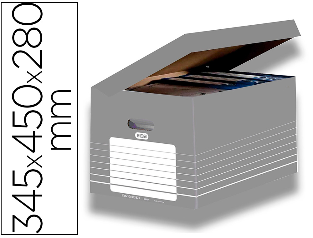 Cajon elba carton color gris para 5 cajas archivo definitivo 345x450x280mm