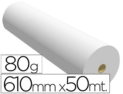 Papel reprografia para plotter 610mmx50mt 80gr impresion ink-jet