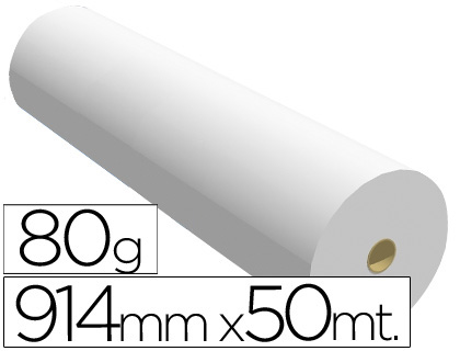 Papel reprografia para plotter 914mmx50mt 80gr impresion ink-jet