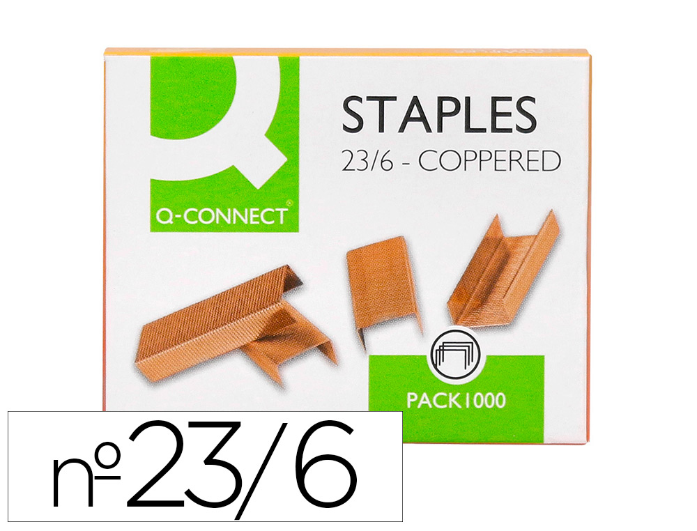 Grapas q-connect nº 23/6 cobreadas caja de 1000 unidades