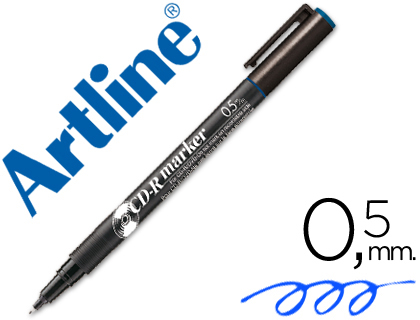 Rotulador artline para cd punta de fibra permanente ek-883 azul -punta redonda 0.5 mm