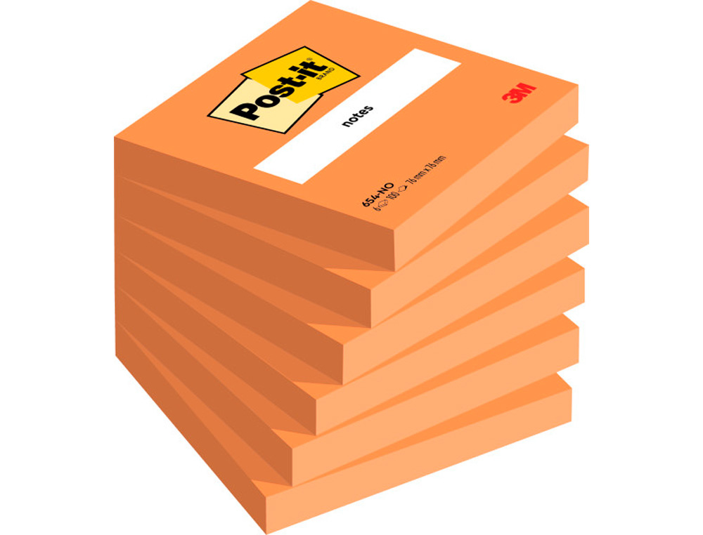 Bloc de notas adhesivas quita y pon post-it 76x76 mm naranja neon con 100 hojas