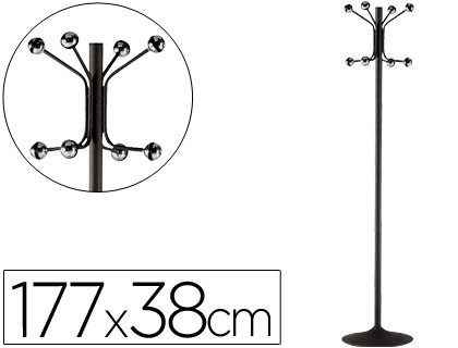 Perchero metalico pie 8 colgadores color negro 177x38 cm