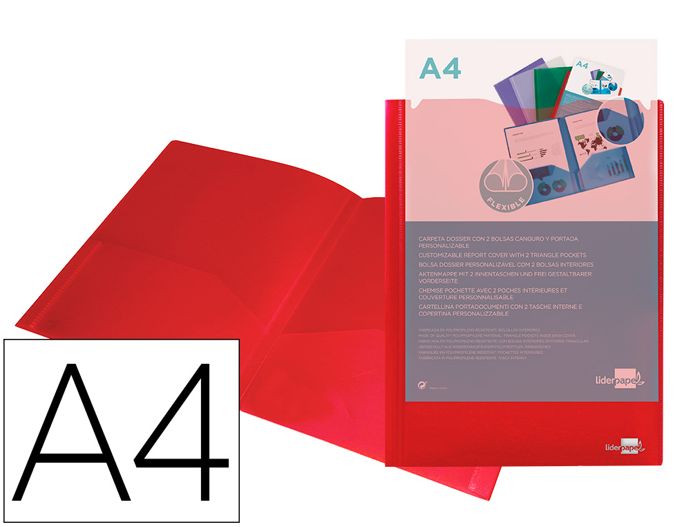 Carpeta liderpapel dossier dos bolsas canguro 45680 polipropileno din a4 roja