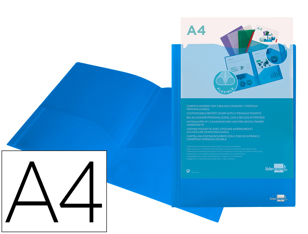 Carpeta liderpapel dossier dos bolsas canguro 45682 polipropileno din a4 azul