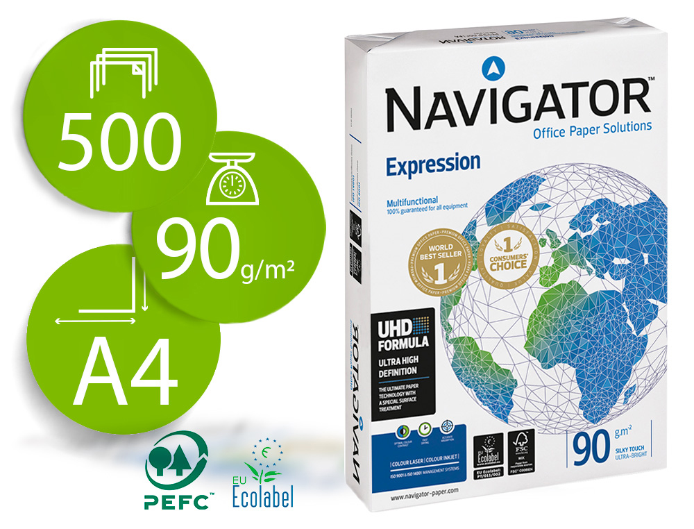 Papel fotocopiadora navigator din a4 90 gramos paquete de 500 hojas