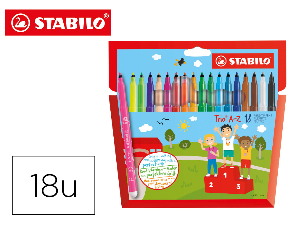 Rotulador escolar stabilo trio a-z bolsa de 18 unidades colores surtidos