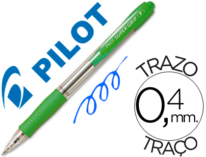 Boligrafo pilot super grip verde claro retractil sujecion de caucho tinta base de aceite