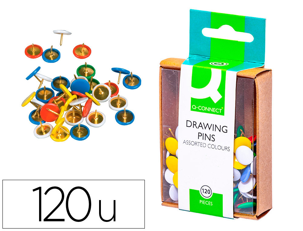 Chincheta q-connect colores surtidos caja de 120 unidades