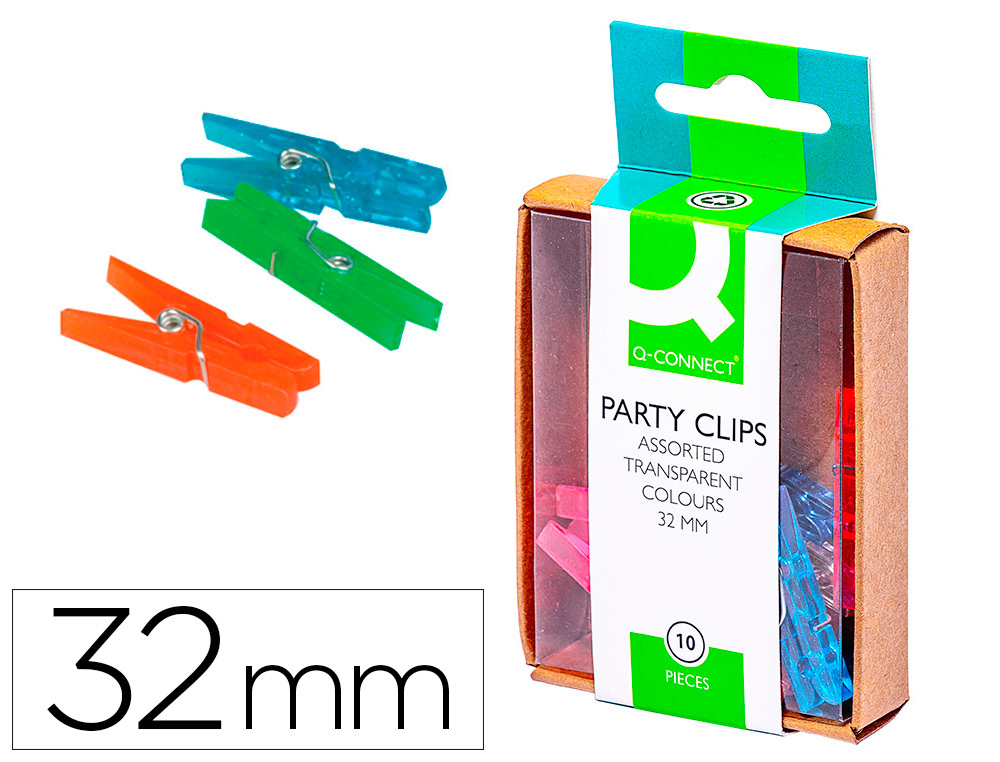 Pinza fantasia q-connect 32 mm caja de 10 unidades colores surtidos