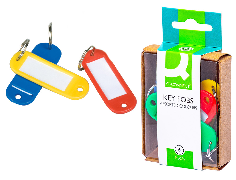 Llavero portaetiquetas q-connect caja de 6 unidades colores surtidos