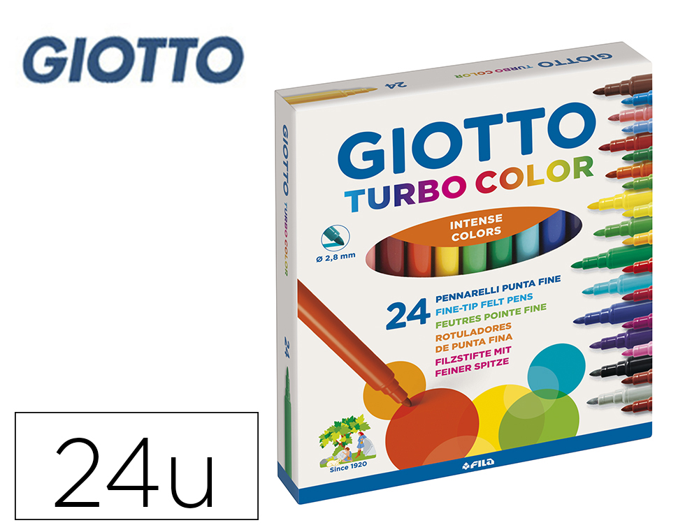 Rotulador giotto turbo color caja de 24 colores lavables con punta bloqueada