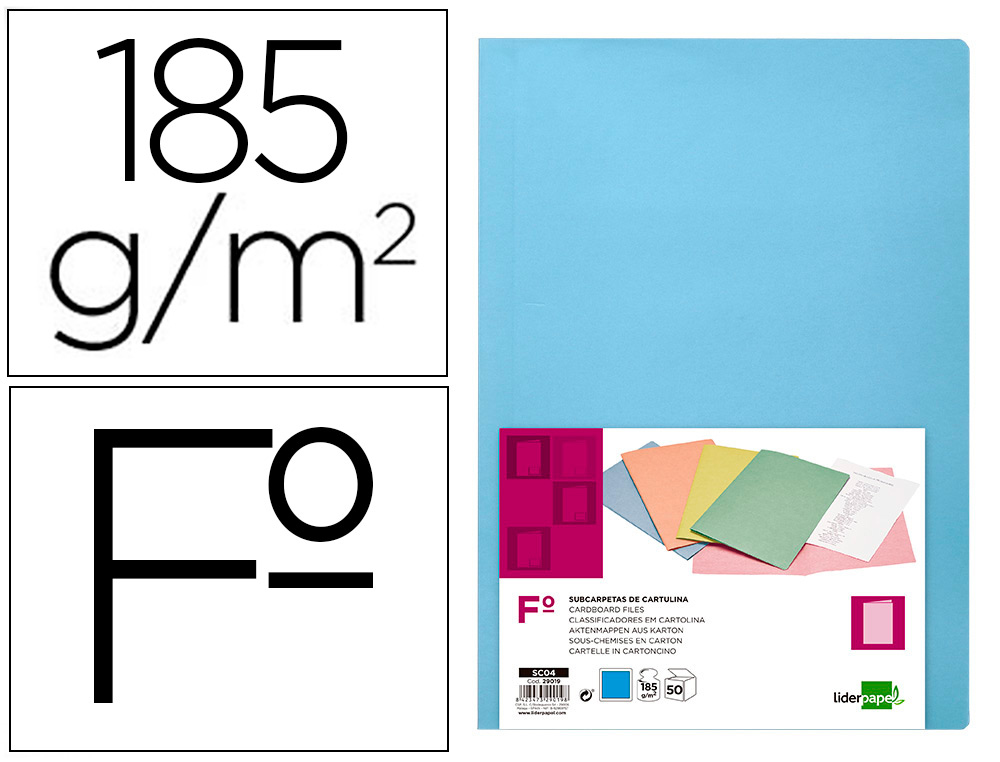 Subcarpeta liderpapel folio celeste intenso 180g/m2
