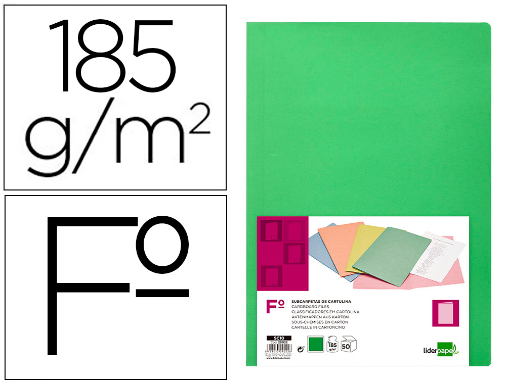 Subcarpeta liderpapel folio verde intenso 180g/m2
