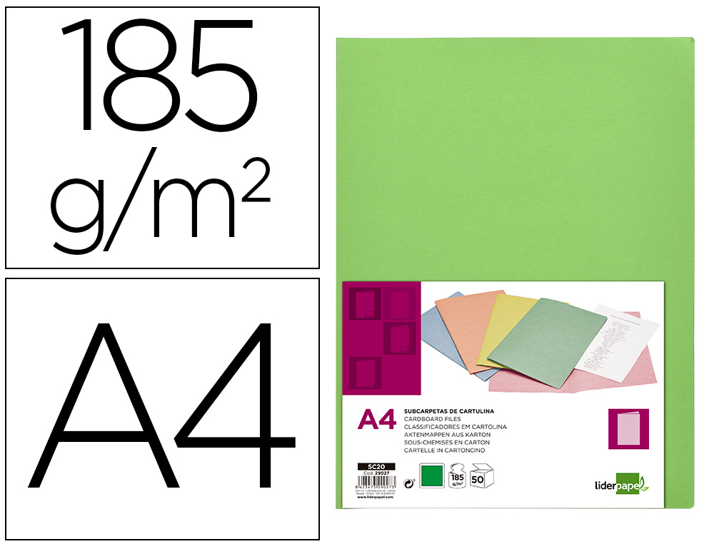 Subcarpeta liderpapel din a4 verde intenso 180g/m2