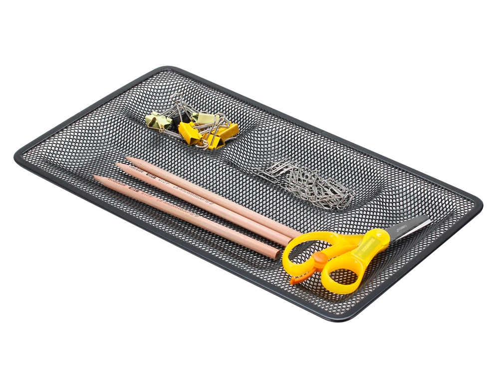 Organizador sobremesa bandeja metalica q-connect rejilla negra con 4 departamentos 315x20x175 mm
