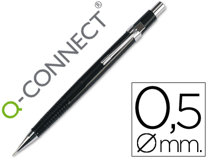Portaminas q-connect 0,5 mm con tres minas cuerpo negro clip metalico