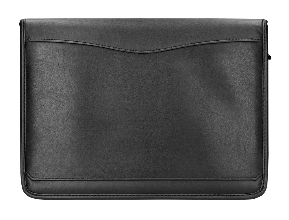 Carpeta portafolios q-connect cremallera 4 anillas 20 mm concalculadora con bolsa para movil color negro 260x355 mm
