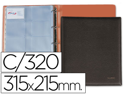 Tarjetero pardo folio 4 anillas similpiel negro para 320 tarjetas 320x275 mm