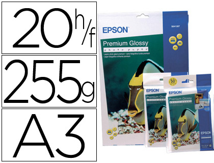 Papel fotografico epson din a3 premium glossy 255 gr pack de 20 hojas
