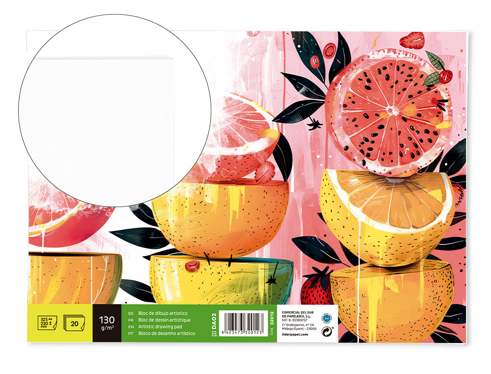 Bloc dibujo liderpapel artistico encolado 230x325mm 20 hojas 130g/m2 sin recuadro