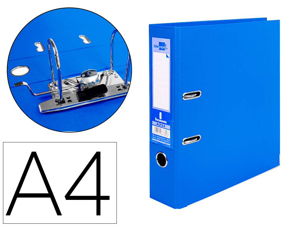 Archivador de palanca liderpapel a4 documenta forrado pvc con rado lomo 75mm azul compresor metalico