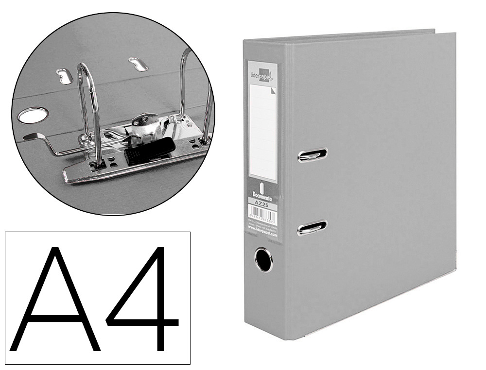 Archivador de palanca liderpapel a4 documenta forrado pvc con rado lomo 75mm gris compresor metalico
