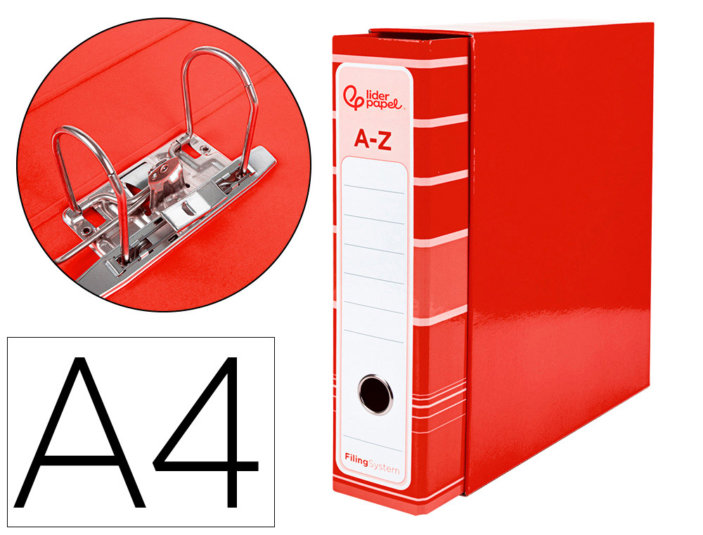 Archivador de palanca liderpapel a4 filing system forrado sin rado lomo 80mm rojocon caja y compresor metalico