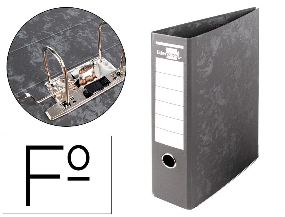 Archivador de palanca liderpapel folio carton forrado sin rado lomo 80mm negro compresor metalico