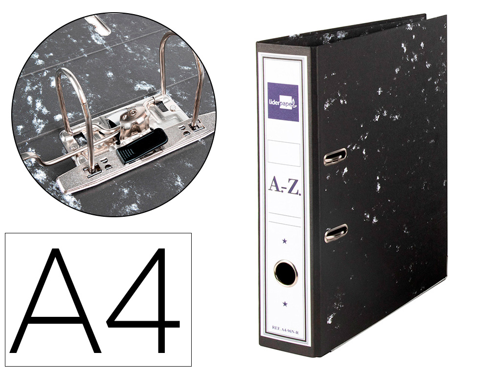Archivador de palanca liderpapel carton forrado din a4 jaspeado negro sin caja-con rado mecanismo 75mm