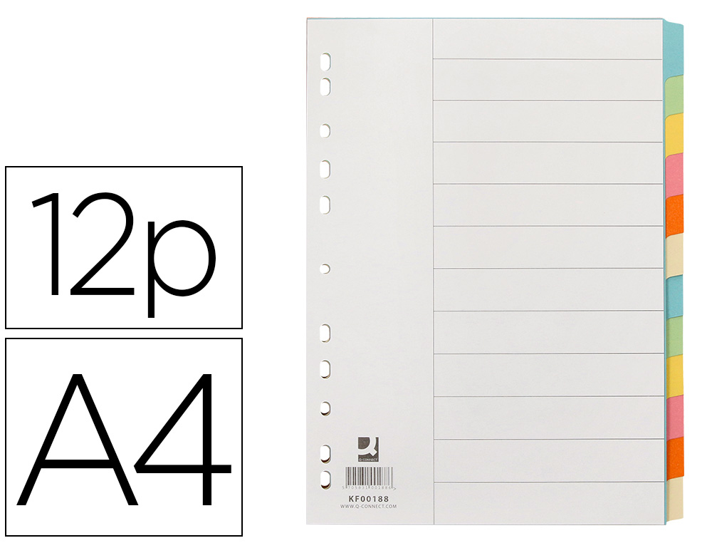 Separador q-connect cartulina juego de 12 separadores din a4 multitaladro