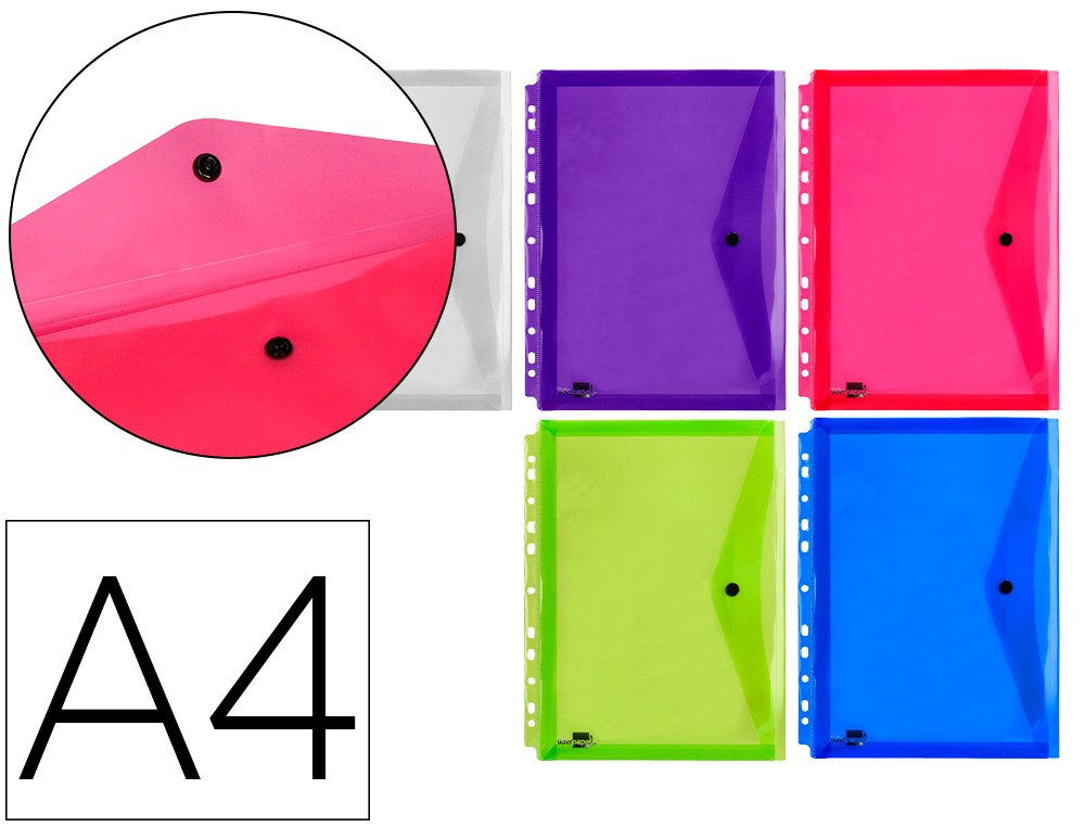 Carpeta liderpapel dossier broche 36669 polipropileno din a4 pack de 5 col.surtidos transparente multitaladro