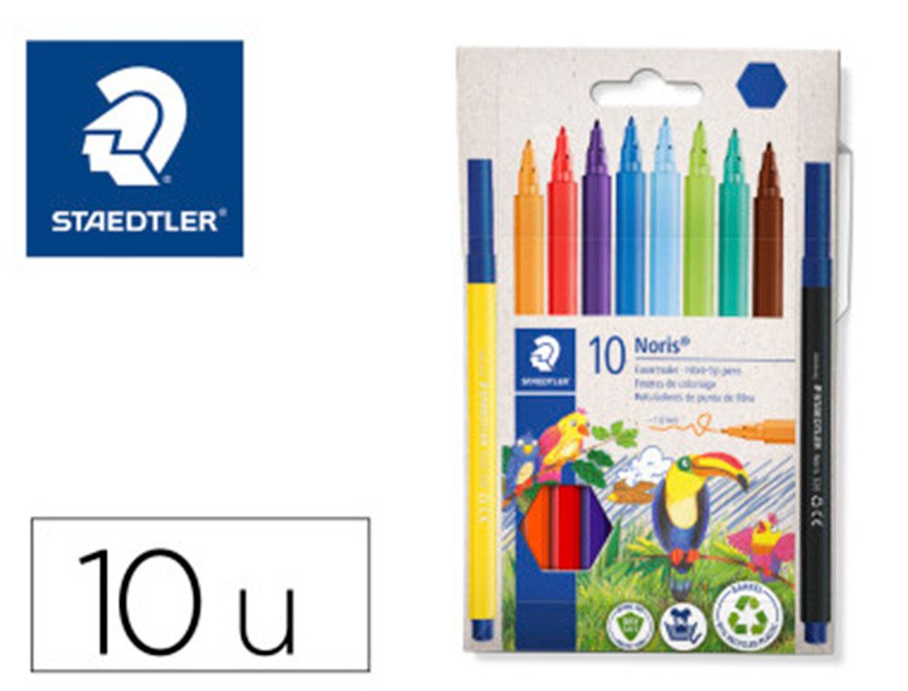 Rotulador staedtler noris 326 punta de fibra nuevo cuerpo hexagonal caja de 10 unidades colores surtidos