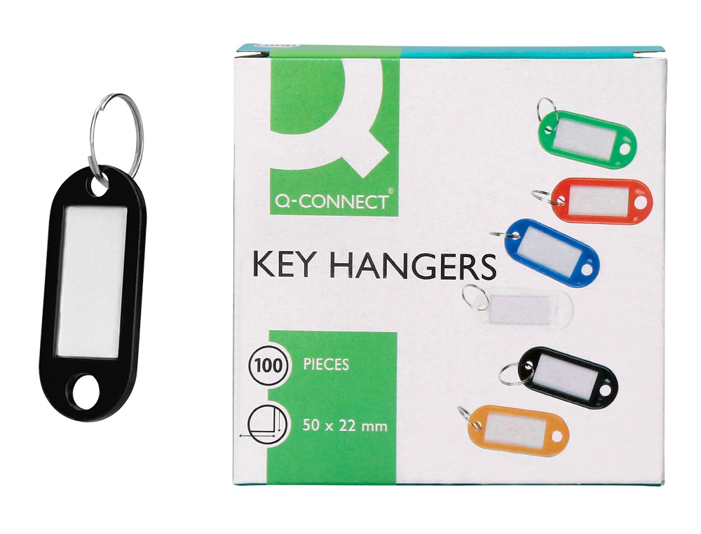 Llavero portaetiquetas q-connect color negro expositor de 100 unidades