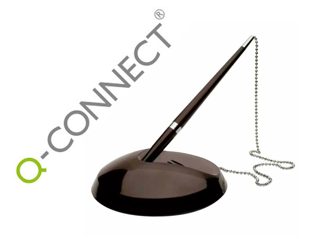 Boligrafo extensible q-connect con cadena metalica y soporte adhesivo