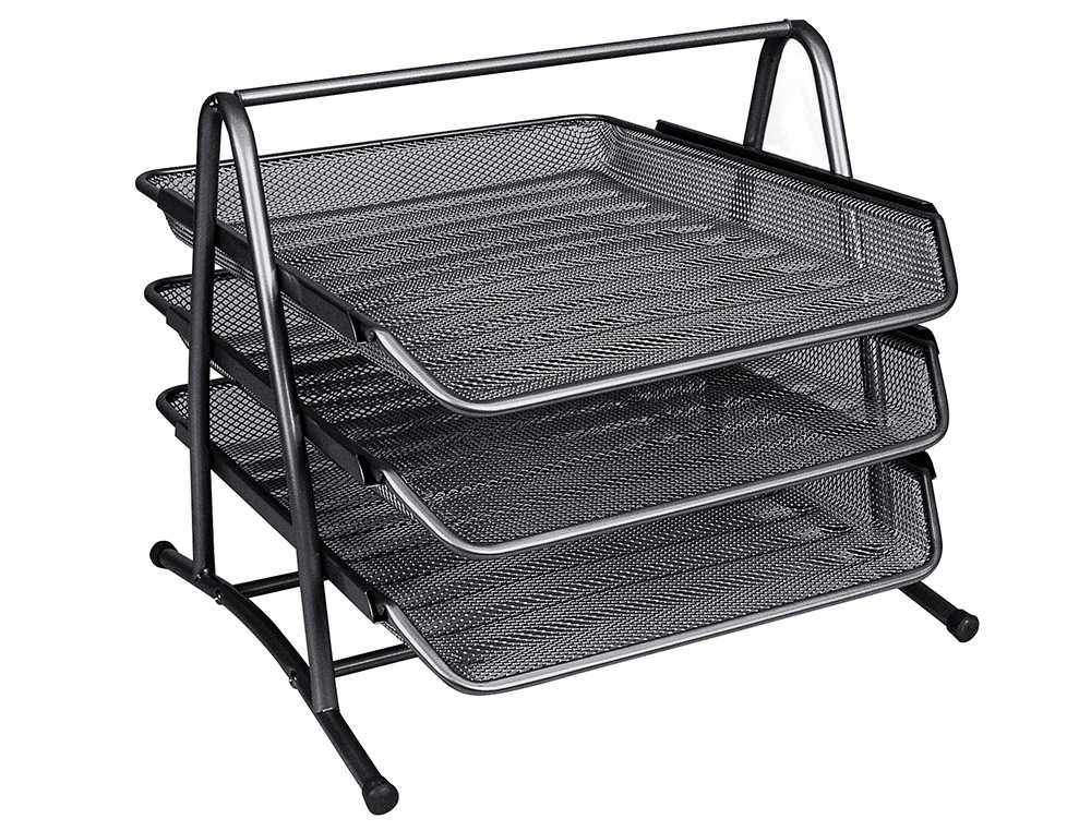 Bandeja sobremesa metalica q-connect kf00823 rejilla negra 3 bandejas movibles 350x278x275 mm
