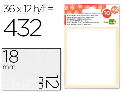Etiquetas liderpapel sobre de 10 h. + 2 h. obsequio 12x18 mm -36 unidades por hoja