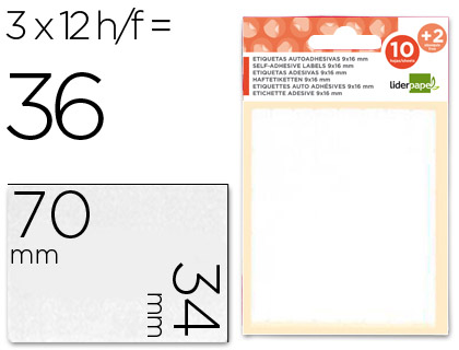Etiquetas liderpapel sobre de 10 h. + 2 h. obsequio 34x70 mm -3 unidades por hoja