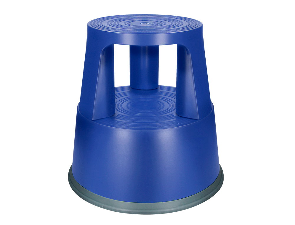 Taburete q-connect ruedas retractiles tres ruedas dos niveles color azul