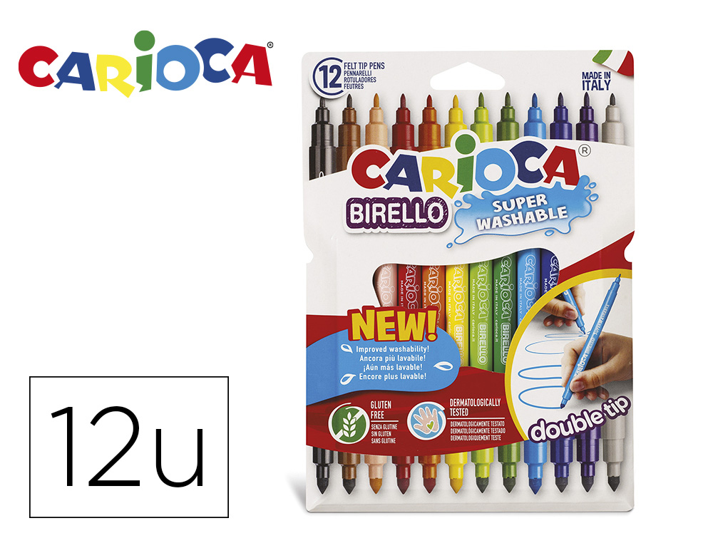 Rotulador carioca birello doble punta caja de 12 unidades colores surtidos