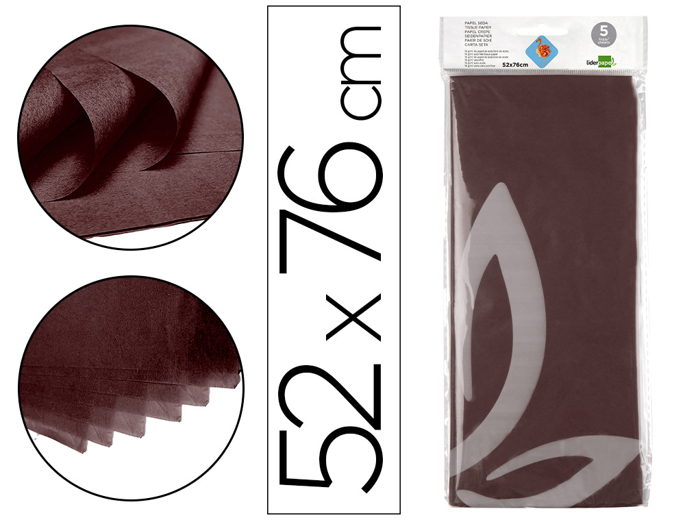 Papel seda liderpapel 52x76cm 18g/m2 bolsa de 5 hojas marron
