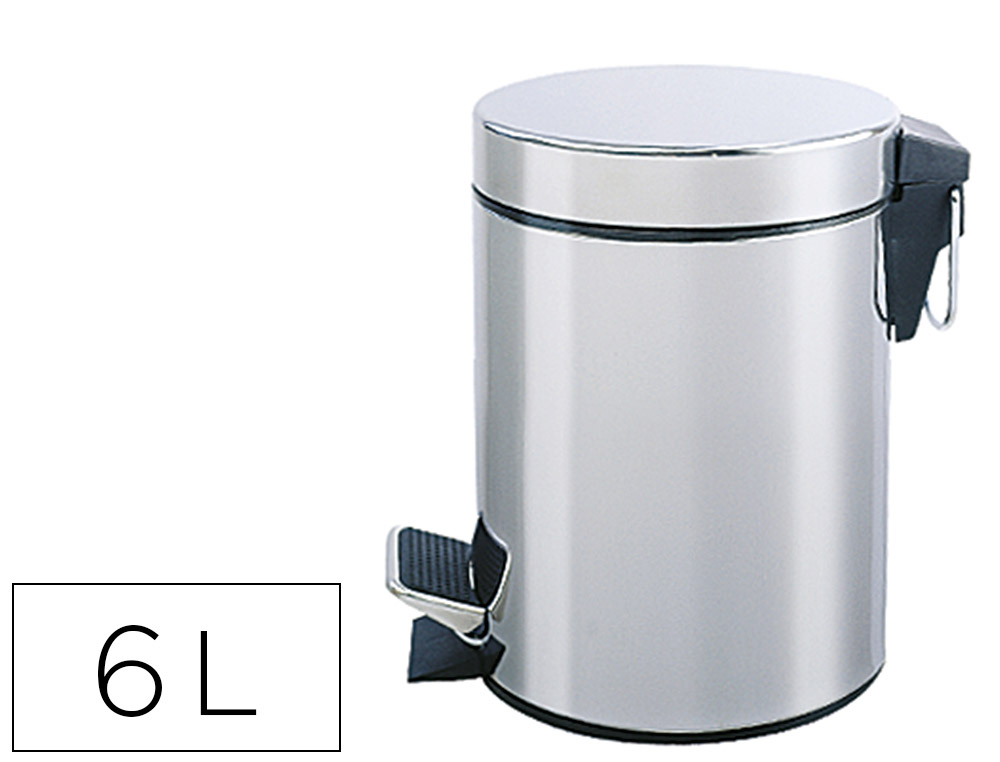 Papelera metalica q-connect con pedal cromada 32x21 cm capacidad 6 litros