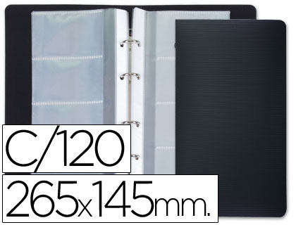 Tarjetero liderpapel 4 anillas 15 fundas de 4 departamentos 265x145 mm