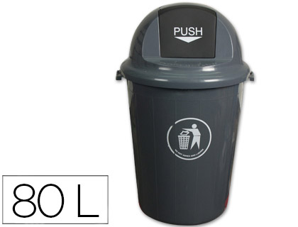 Papelera contenedor q-connect plastico con tapadera 80l color gris 450x760 mm