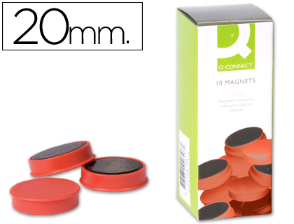 Iman para sujecion q-connect ideal para pizarras magneticas20 mm rojo caja de 10 unidades